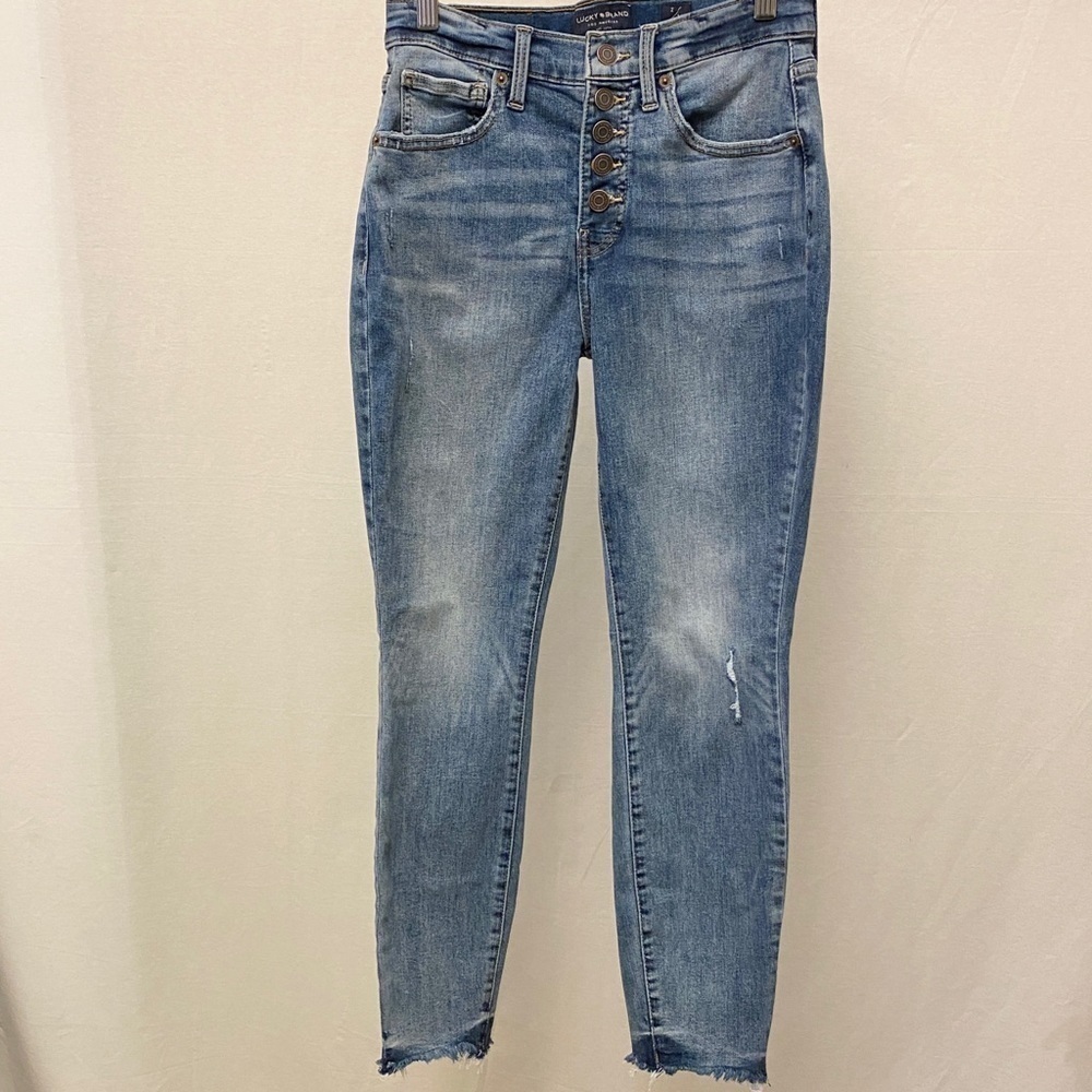 Lucky Brand 2/26 Bridgette High Rise Skinny Ankle Jeans Fray Hem Button Fly - Picture 12 of 14